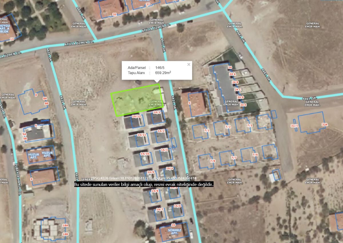 Erkilet General Emir Mah. de Satılık 659 m2 Villa Parseli