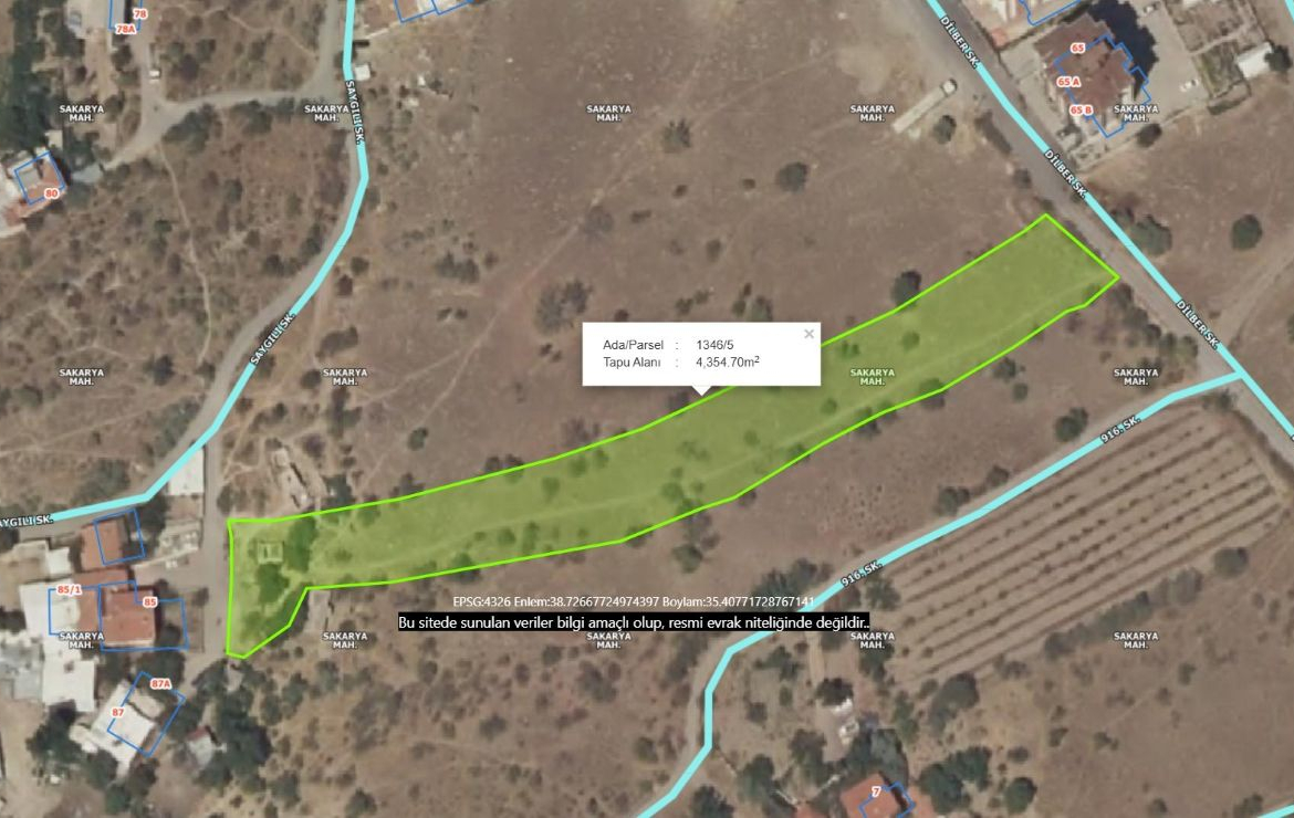 Sakarya Mah.’de Satılık 4.355 m² Villa ve Konut Parseli