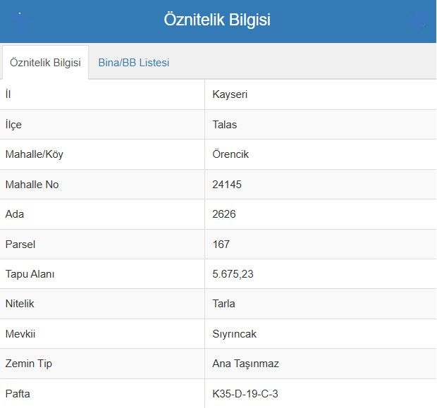 Talas Örencik Mah. de 5.675 m2 TEK TAPULU Satılık Tarla