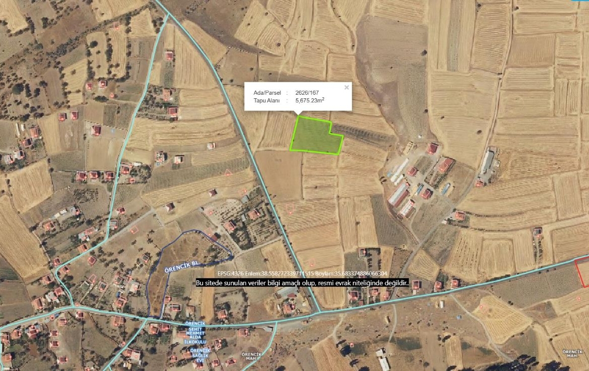 Talas Örencik Mah. de 5.675 m2 TEK TAPULU Satılık Tarla
