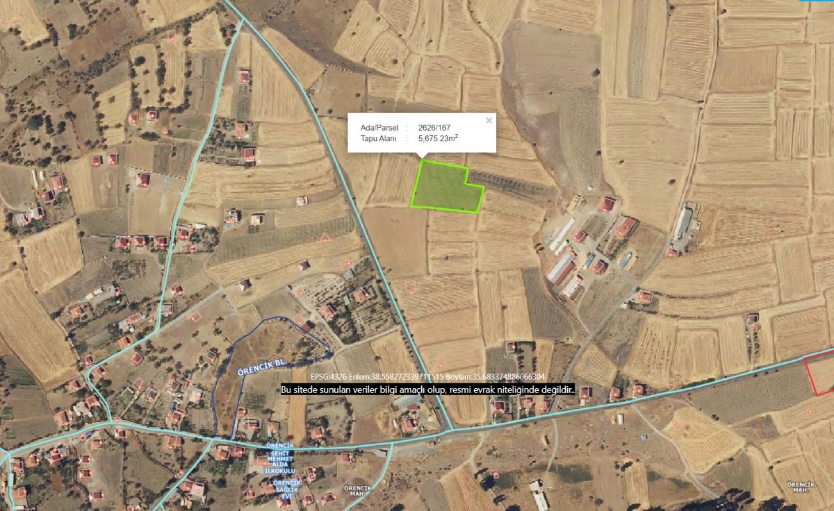 Talas Örencik Mah. de 5.675 m2 TEK TAPULU Satılık Tarla