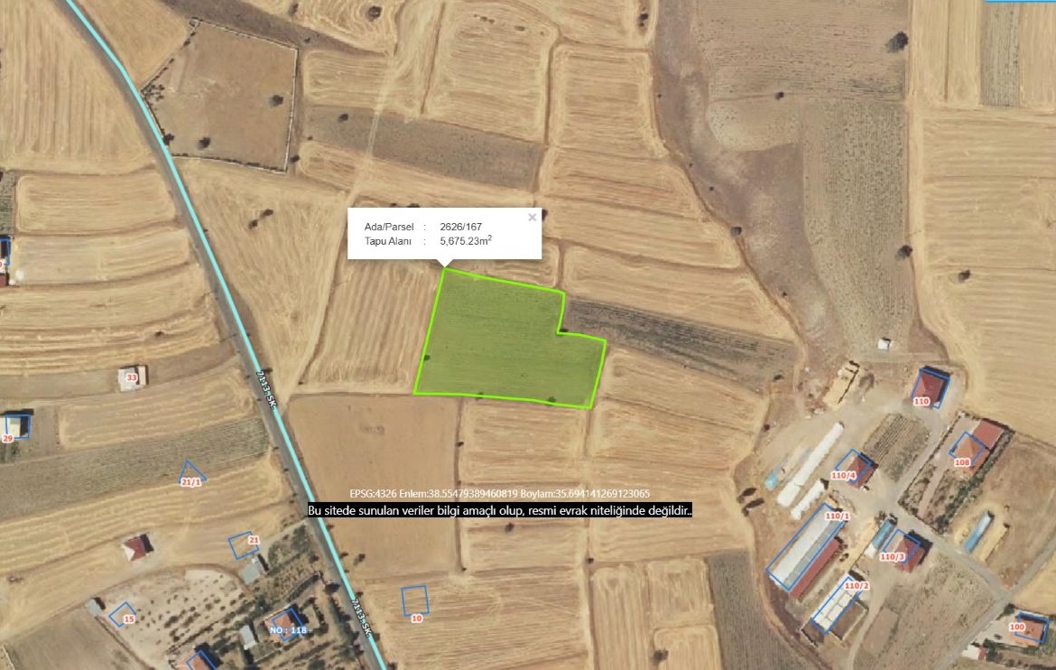 Talas Örencik Mah. de 5.675 m2 TEK TAPULU Satılık Tarla