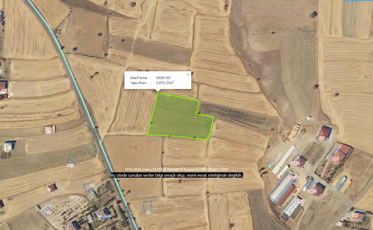 Talas Örencik Mah. de 5.675 m2 TEK TAPULU Satılık Tarla
